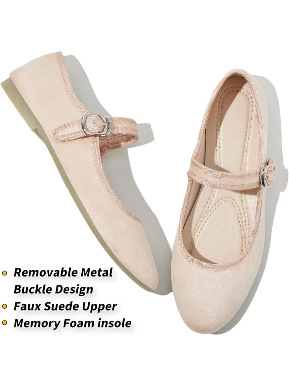 Women's Nude Mary Jane with Strap Faux Suede Black Flats Shoes Comfortable